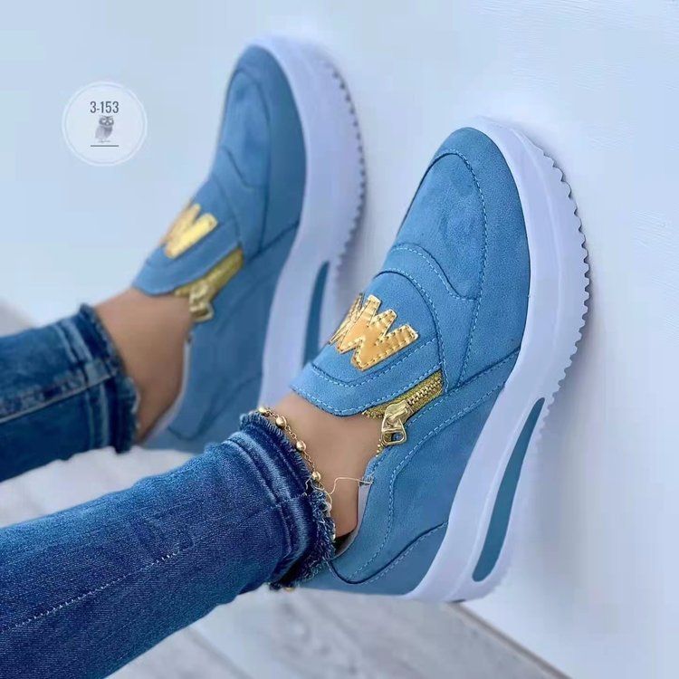 Ladies' flat single shoes, European and American fashionable thick-soled sequined lace-up low-top sneakers.
