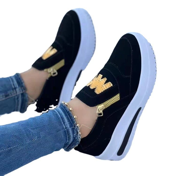 Ladies' flat single shoes, European and American fashionable thick-soled sequined lace-up low-top sneakers.