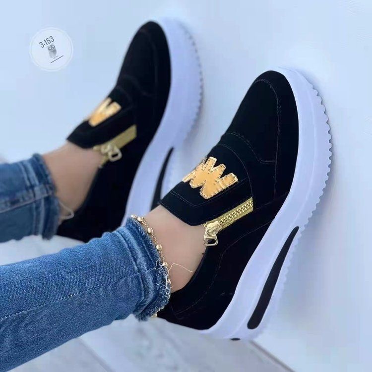 Ladies' flat single shoes, European and American fashionable thick-soled sequined lace-up low-top sneakers.