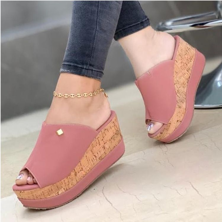 Ladies' slippers, large size women's shoes, wedge heel thick-soled slippers for women.