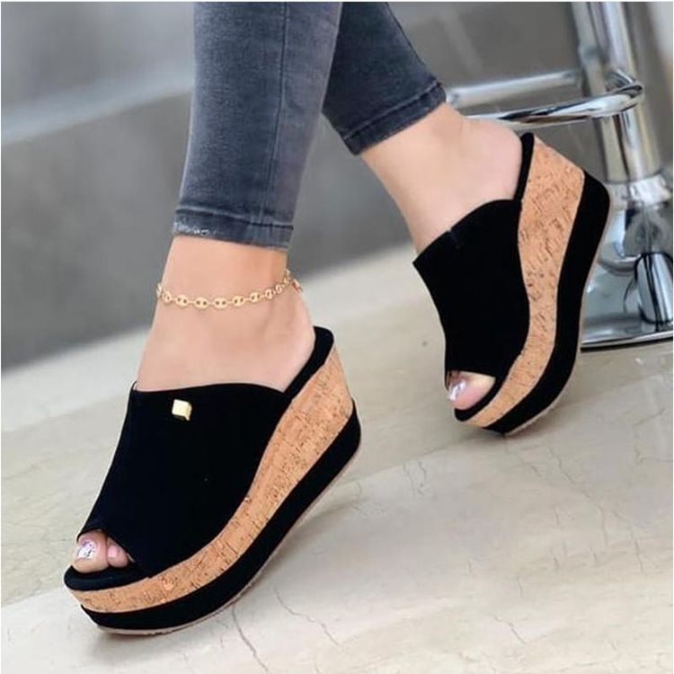 Ladies' slippers, large size women's shoes, wedge heel thick-soled slippers for women.