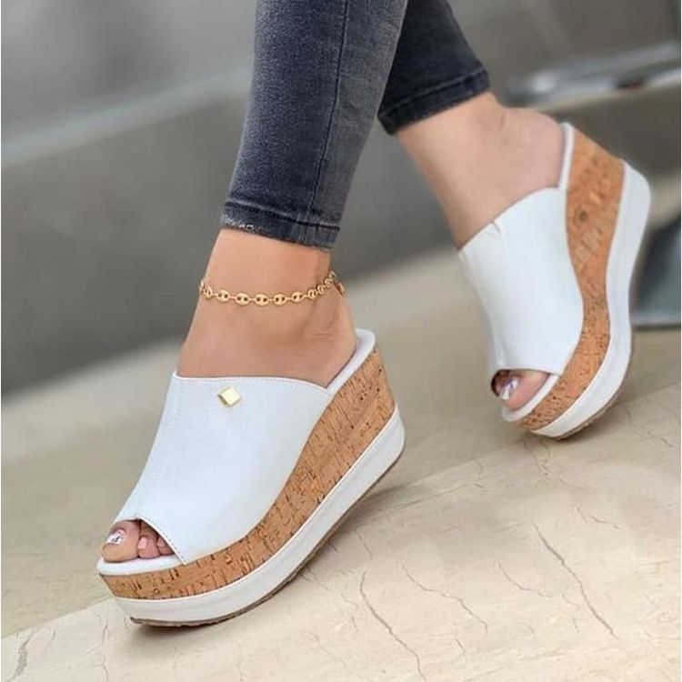 Ladies' slippers, large size women's shoes, wedge heel thick-soled slippers for women.