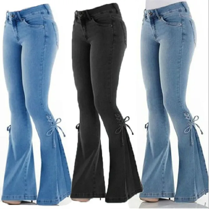 Women's European and American style jeans mid-waist denim trousers stretch jeans women's flared pants Jeans ya wanawake ya mtindo wa Ulaya na Marekani suruali ya denim ya kiuno ya kati ya suruali ya