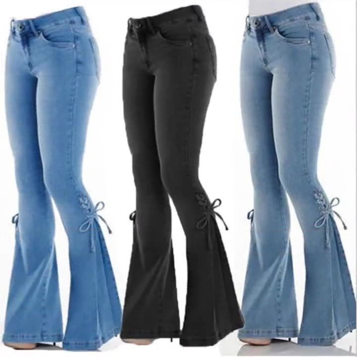 Women's European and American style jeans mid-waist denim trousers stretch jeans women's flared pants Jeans ya wanawake ya mtindo wa Ulaya na Marekani suruali ya denim ya kiuno ya kati ya suruali ya