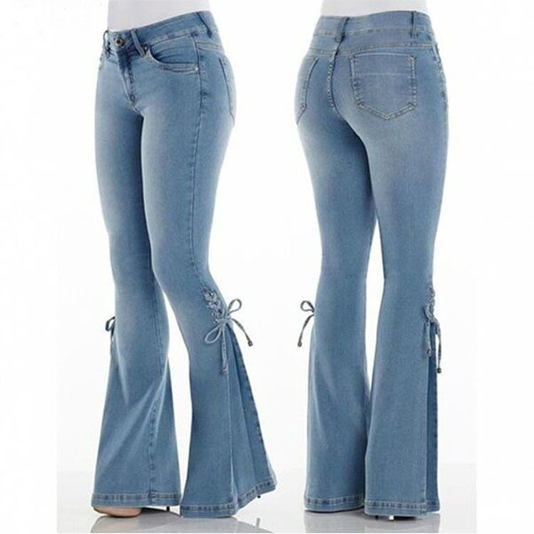 Women's European and American style jeans mid-waist denim trousers stretch jeans women's flared pants Jeans ya wanawake ya mtindo wa Ulaya na Marekani suruali ya denim ya kiuno ya kati ya suruali ya