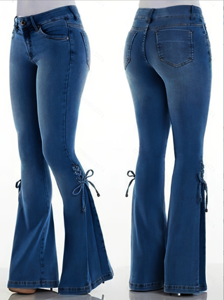 Women's European and American style jeans mid-waist denim trousers stretch jeans women's flared pants Jeans ya wanawake ya mtindo wa Ulaya na Marekani suruali ya denim ya kiuno ya kati ya suruali ya