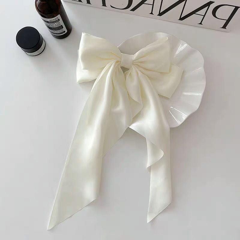 Women Fashion Elegant Bow Tiara Hairpin Streamer Female Hairband 35cm Princess Bridal Hair Accessories Gift Mitindo ya Wanawake Upinde wa Kifahari wa Tiara Hairpin Mtiriririshaji Nywele za Kike Zawadi