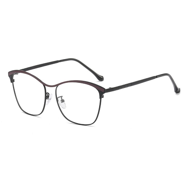 metal personalized color-changing flat mirror, fashionable cat-eye glasses frame, European and American color-changing anti-blue light glasses Kioo cha gorofa kinachobadilisha rangi glasi za mwan