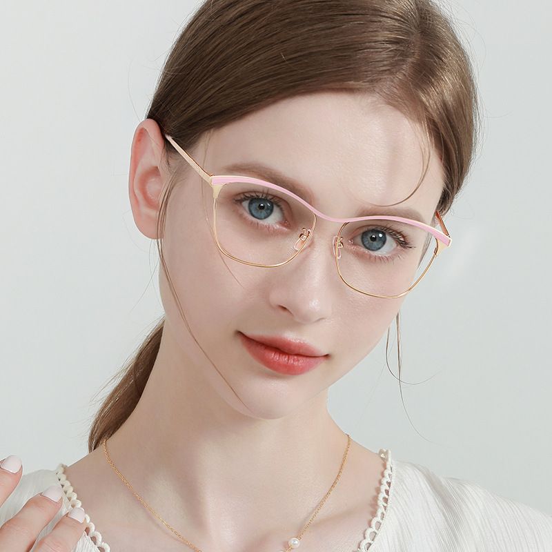 metal personalized color-changing flat mirror, fashionable cat-eye glasses frame, European and American color-changing anti-blue light glasses Kioo cha gorofa kinachobadilisha rangi glasi za mwan