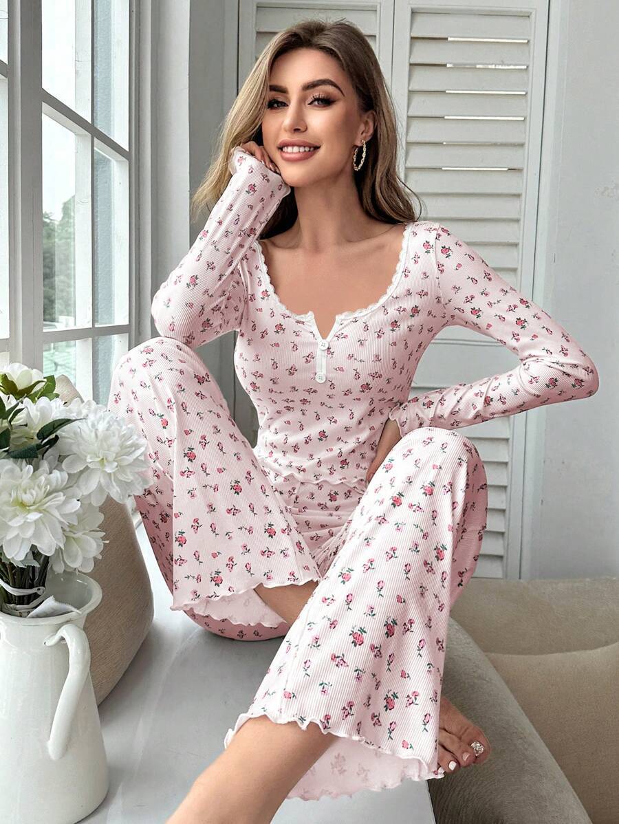European And American Style Home Wear Sexy Casual Fashion Long-Sleeved Trousers Pajamas Two-Piece Suit For Women