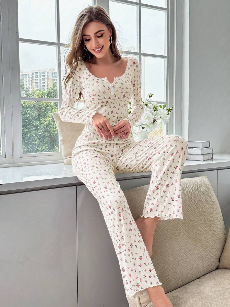 European And American Style Home Wear Sexy Casual Fashion Long-Sleeved Trousers Pajamas Two-Piece Suit For Women