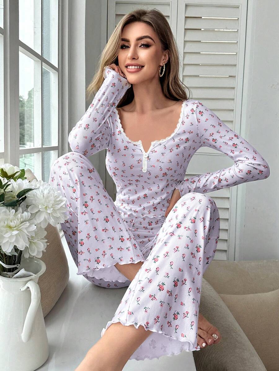 European And American Style Home Wear Sexy Casual Fashion Long-Sleeved Trousers Pajamas Two-Piece Suit For Women