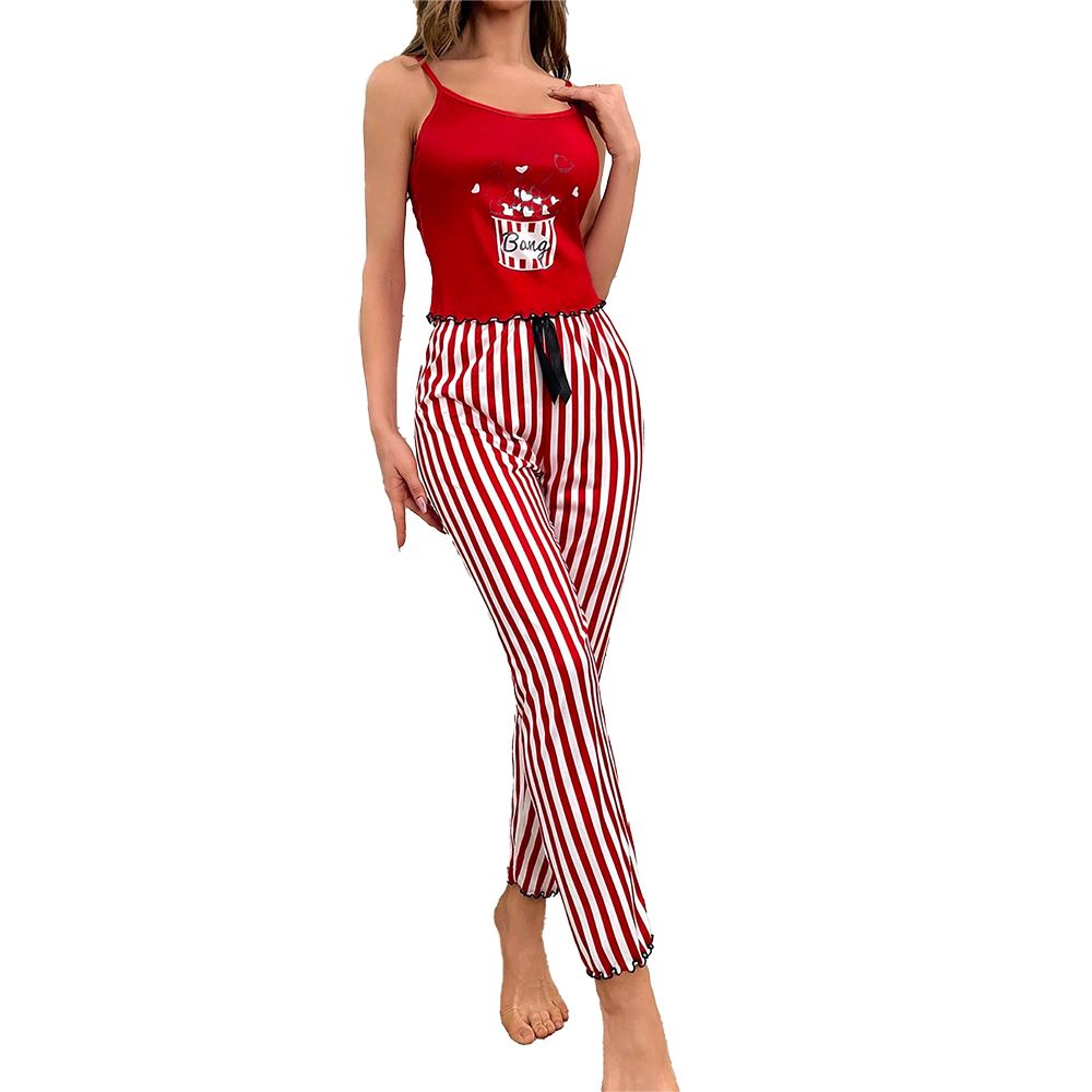 Home Wear Printed Suspenders Twisted Hem Trousers Two-Piece Suit Comfortable Home Casual Sexy Women'S Pajamas