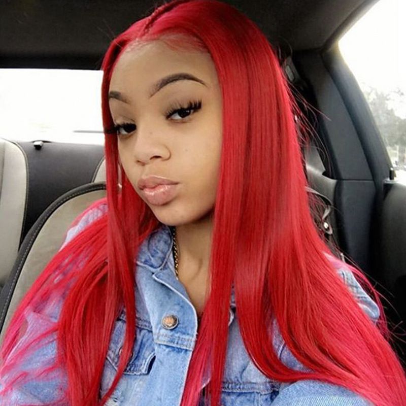 Health & Beauty > Hair > Wigs 70CM Red Wig Headband for Women with Middle Part Bangs Waist Long Straight Chemical Fiber Wig European and American Shishi Headband