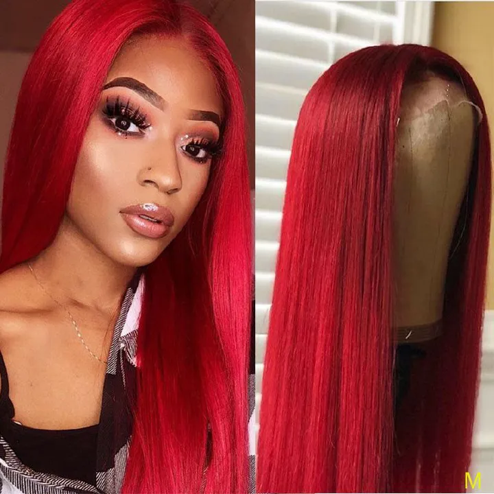 Health & Beauty > Hair > Wigs 70CM Red Wig Headband for Women with Middle Part Bangs Waist Long Straight Chemical Fiber Wig European and American Shishi Headband