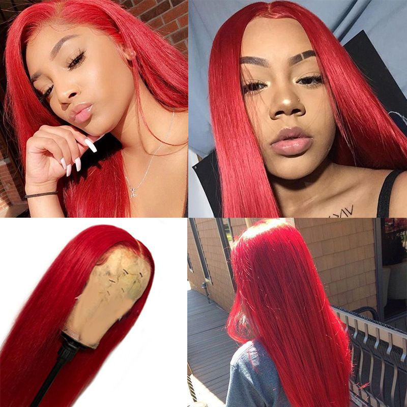 Health & Beauty > Hair > Wigs 70CM Red Wig Headband for Women with Middle Part Bangs Waist Long Straight Chemical Fiber Wig European and American Shishi Headband