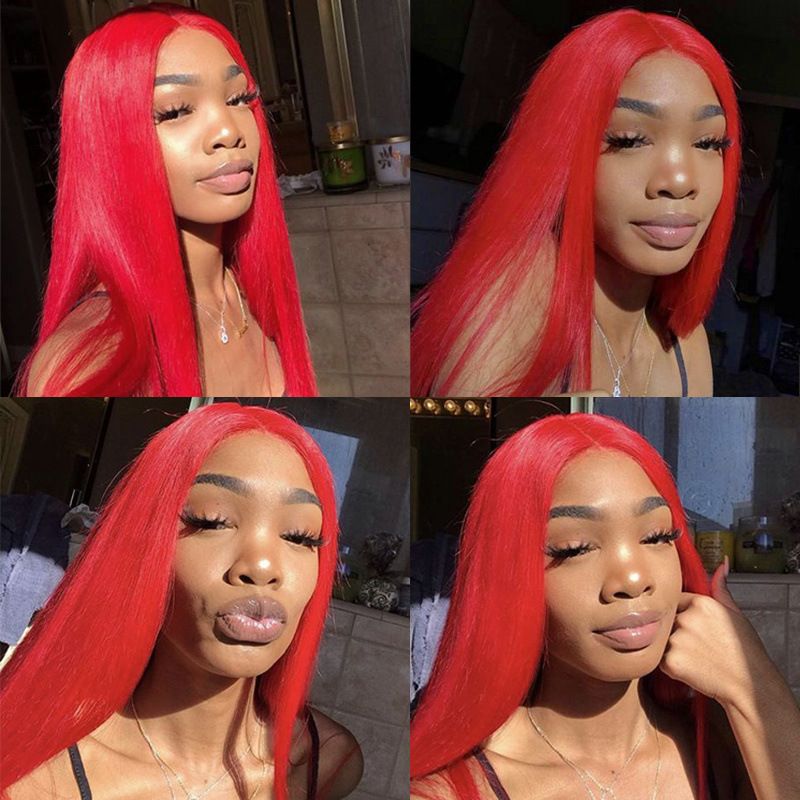Health & Beauty > Hair > Wigs 70CM Red Wig Headband for Women with Middle Part Bangs Waist Long Straight Chemical Fiber Wig European and American Shishi Headband