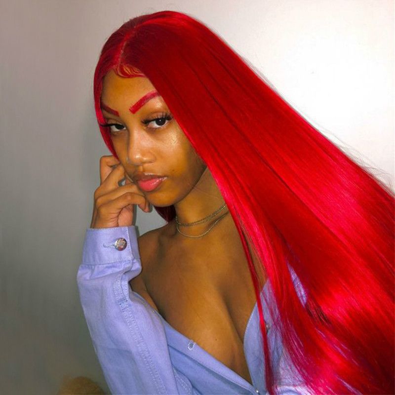 Health & Beauty > Hair > Wigs 70CM Red Wig Headband for Women with Middle Part Bangs Waist Long Straight Chemical Fiber Wig European and American Shishi Headband