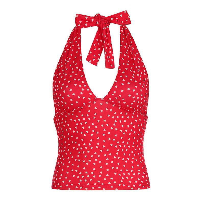 Clothes > Women's Clothing > Tops > Tanks & Camis (Tank Tops)  New love V-neck lace-up halter vest female sexy backless inner slim sleeveless slim short top