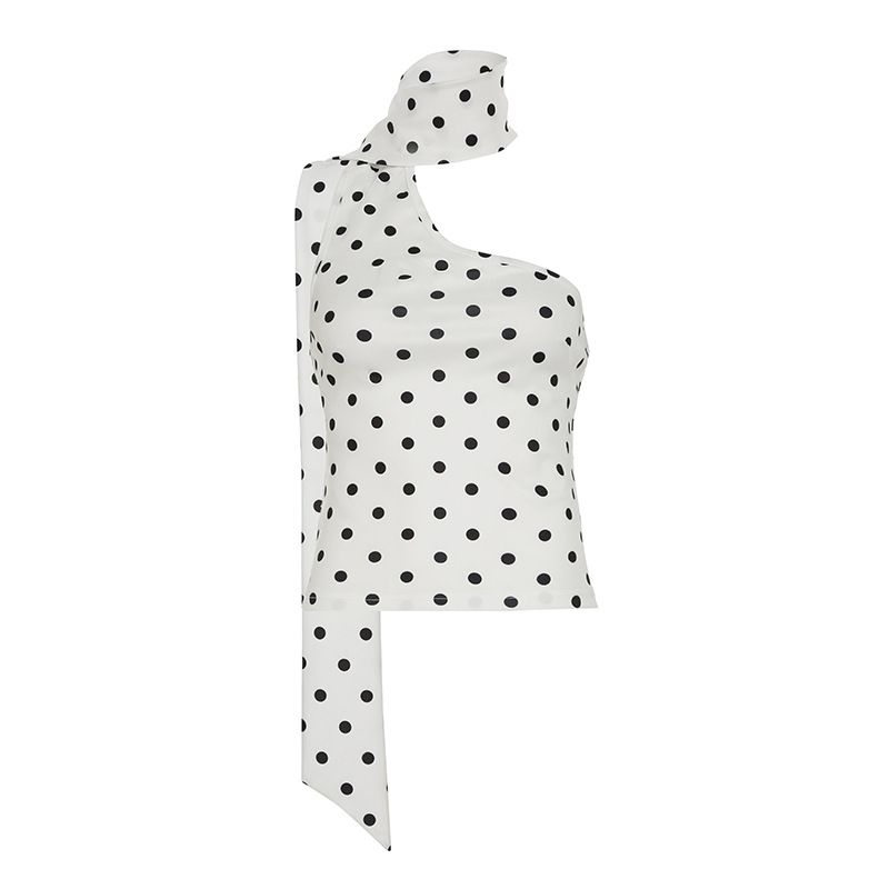 Clothes > Women's Clothing > Tops > Tanks & Camis (Tank Tops) American one-shoulder streamer neck polka dot vest female sexy inner slim sleeveless short top