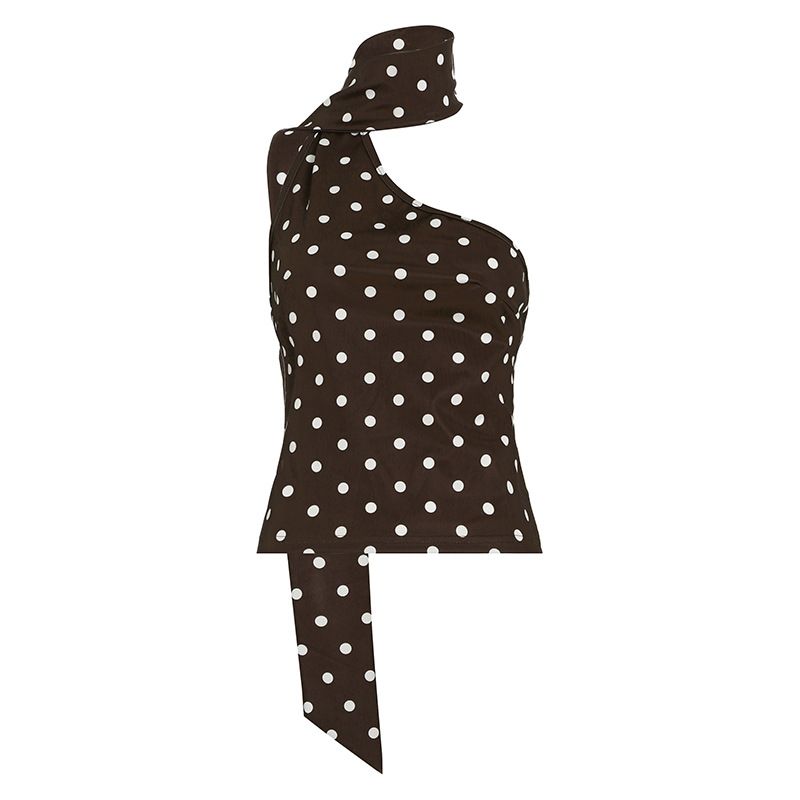 Clothes > Women's Clothing > Tops > Tanks & Camis (Tank Tops) American one-shoulder streamer neck polka dot vest female sexy inner slim sleeveless short top