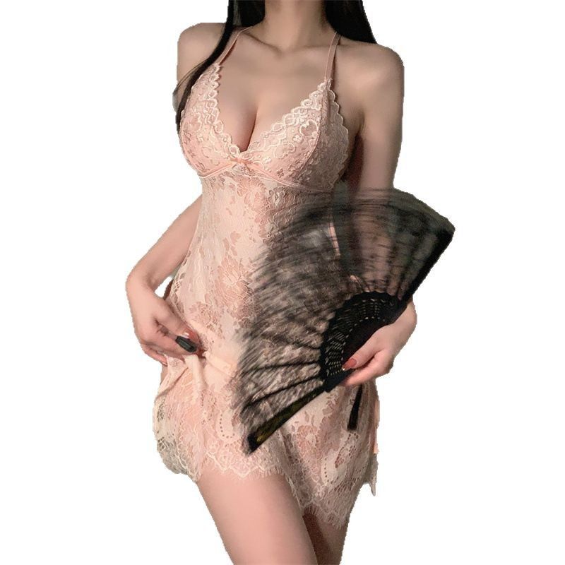 Clothes > Women's Clothing > Lingerie  Sexy underwear large size female-sex hollow lace suspender skirt lace-up slit nightgown uniform seductive