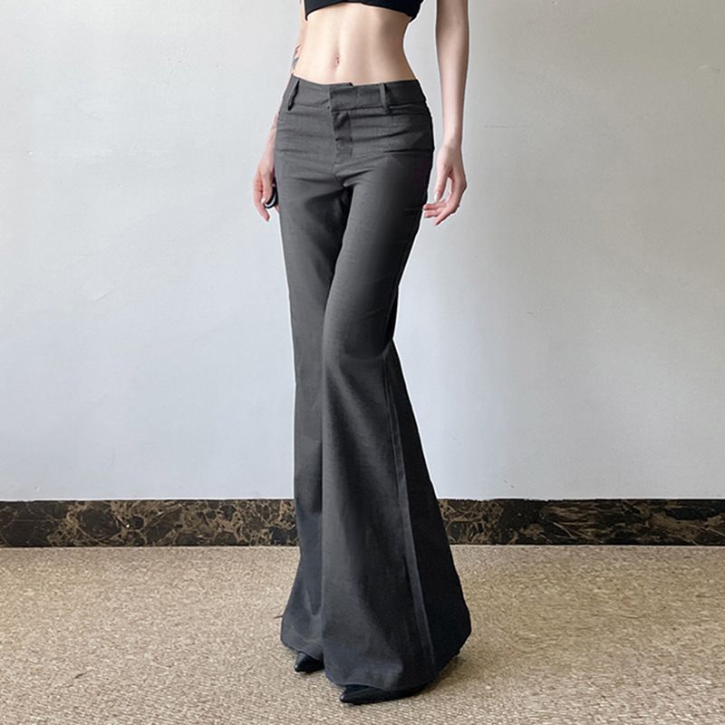 Clothes > Women's Clothing > Bottoms > Pants  Fashionable temperament commuting style low waist micro-flop trousers European and American grey hot girls basic casual suit pants