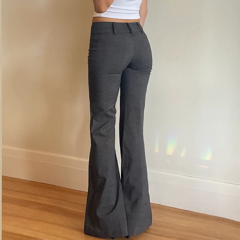 Clothes > Women's Clothing > Bottoms > Pants  Fashionable temperament commuting style low waist micro-flop trousers European and American grey hot girls basic casual suit pants