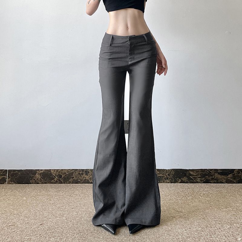 Clothes > Women's Clothing > Bottoms > Pants  Fashionable temperament commuting style low waist micro-flop trousers European and American grey hot girls basic casual suit pants