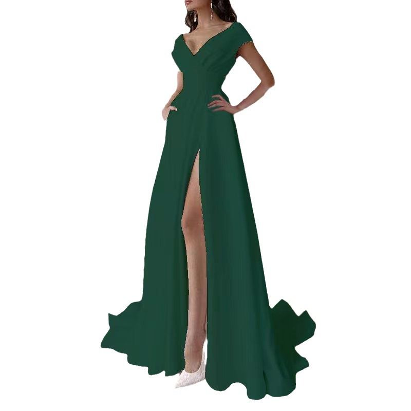 Clothes > Women's Clothing > Dresses Brown ruffle red black white mid-waist solid color commuter long dress dress evening dress