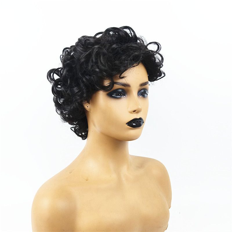 Health & Beauty > Hair > Wigs European and American wig women short curly wig African small curly wig chemical fiber head hood black