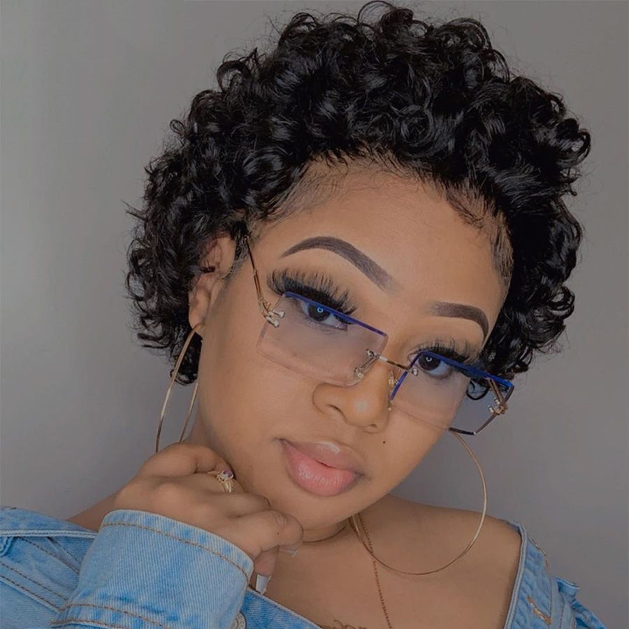 Health & Beauty > Hair > Wigs European and American wig women short curly wig African small curly wig chemical fiber head hood black
