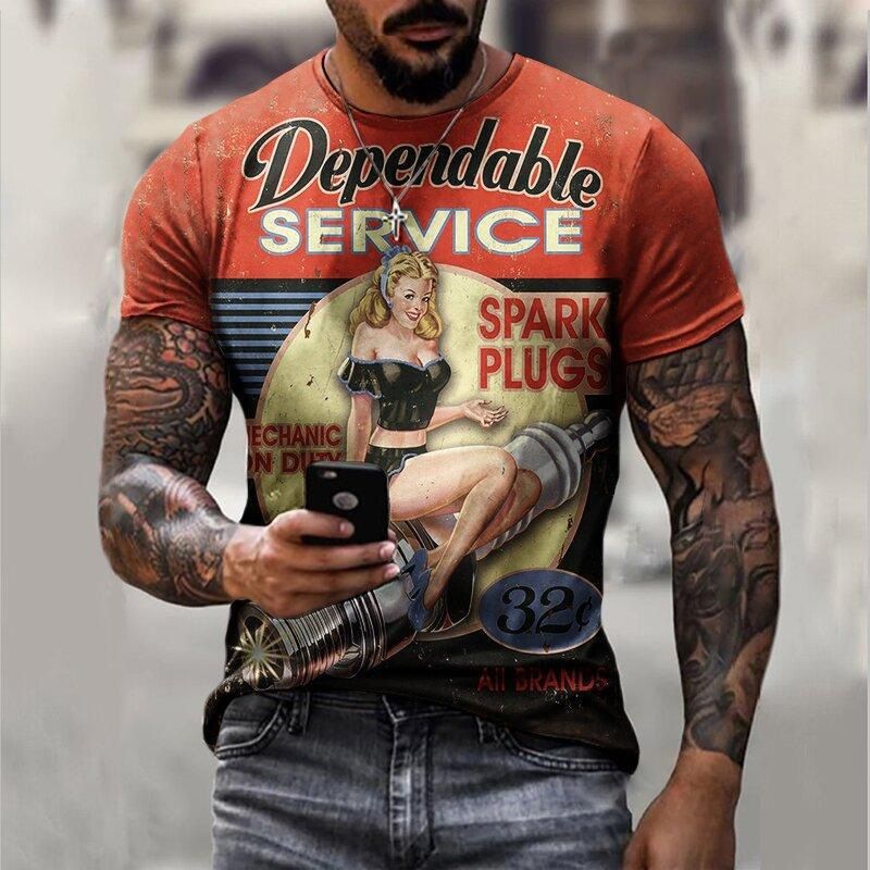 Clothes > Men's Clothing > Tops > T-Shirts  New European and American motorcycle short-sleeved casual 3D printed loose pull-out men's T-shirt