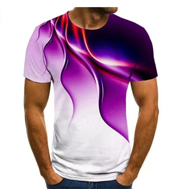 Clothes > Men's Clothing > Tops > T-Shirts  New European and American motorcycle short-sleeved casual 3D printed loose pull-out men's T-shirt