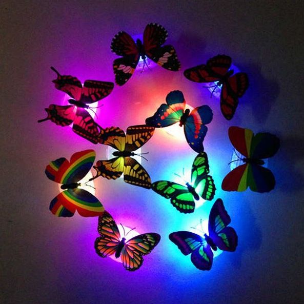 8Pcs/Set Toys & Games > Arts & Crafts > Stickers 3D single-layer three-dimensional butterfly wall stickers LED luminous butterfly glowing night lights bedside lights Christmas scene decoration
