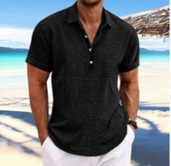 Clothes > Men's Clothing > Tops > T-Shirts  European and American men's half-sleeved shirt summer solid color lapel European code business casual lapel cardigan men