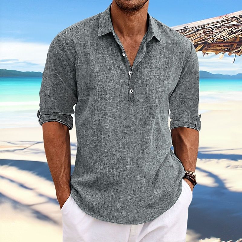 Clothes > Men's Clothing > Tops > T-Shirts  European and American men's half-sleeved shirt summer solid color lapel European code business casual lapel cardigan men