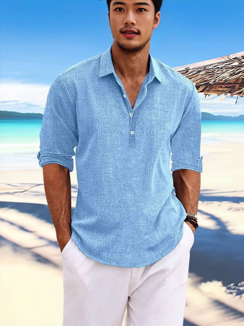 Clothes > Men's Clothing > Tops > T-Shirts  European and American men's half-sleeved shirt summer solid color lapel European code business casual lapel cardigan men