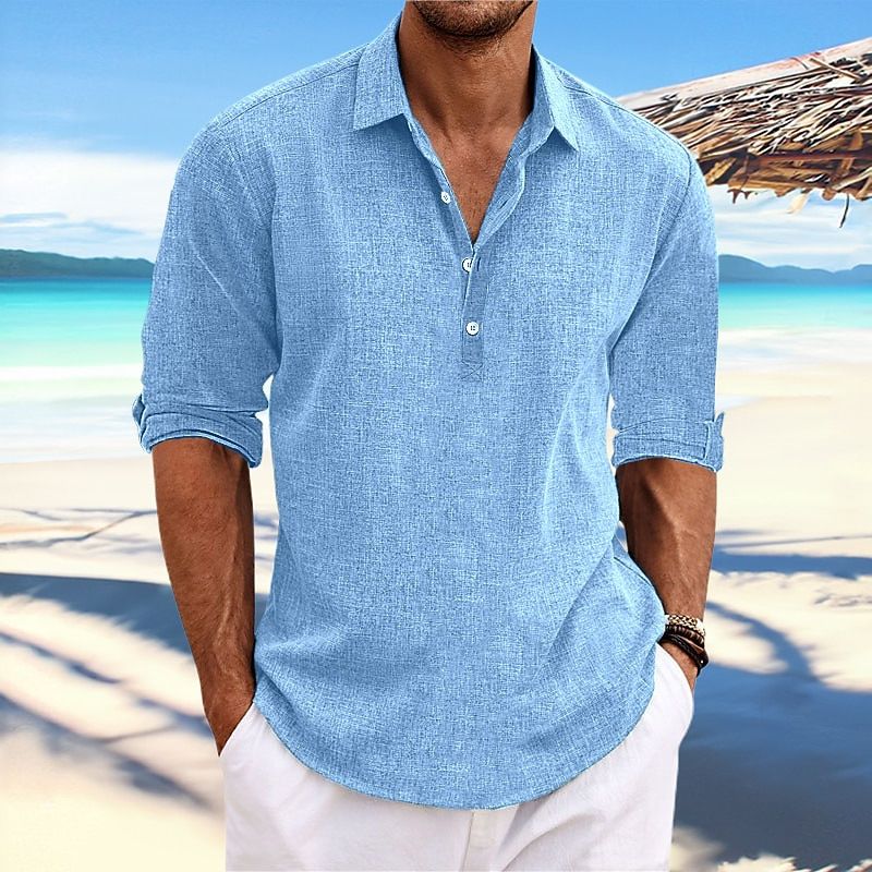Clothes > Men's Clothing > Tops > T-Shirts  European and American men's half-sleeved shirt summer solid color lapel European code business casual lapel cardigan men
