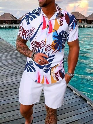 Clothes > Men's Clothing > Clothing Sets > Two-Piece Outfits  Summer short-sleeved trendy man 3D printed Hawaiian shirt short-sleeved shorts men's suit