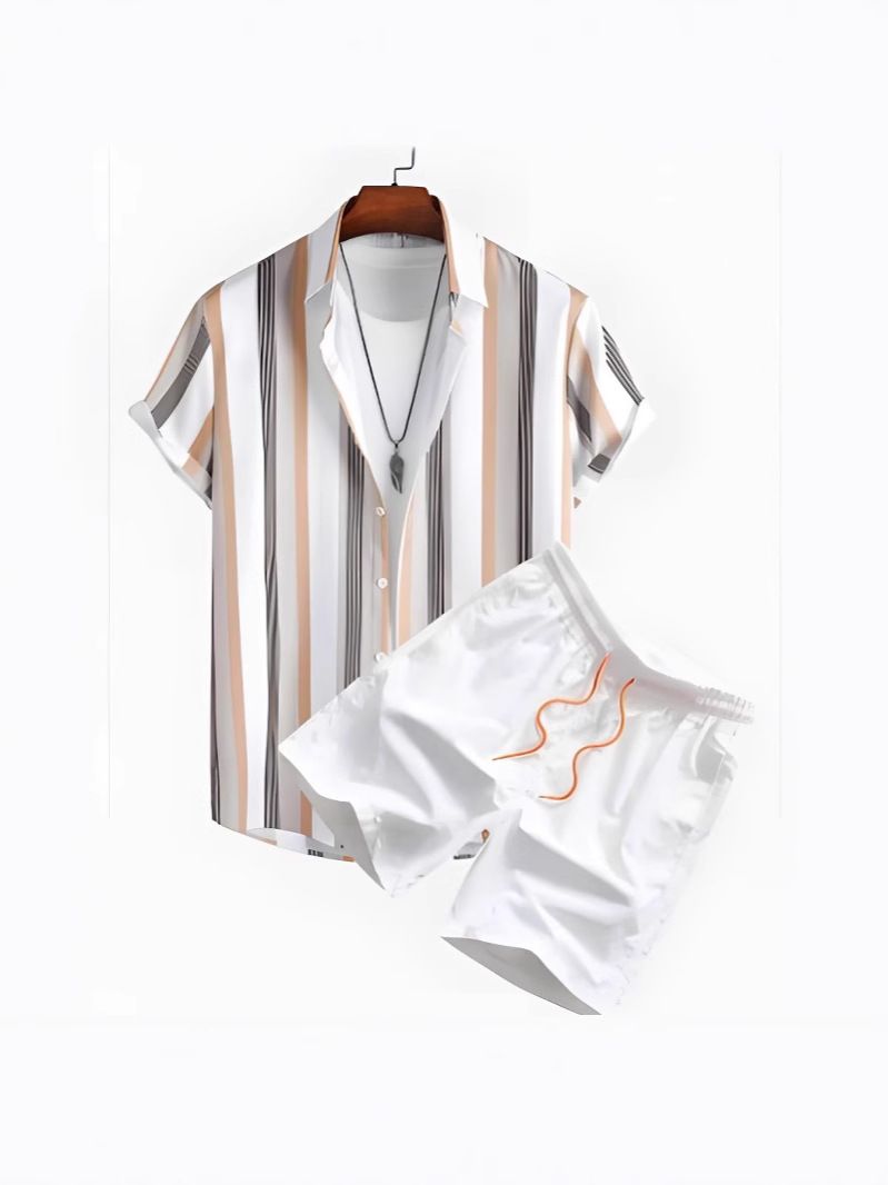 Clothes > Men's Clothing > Clothing Sets > Two-Piece Outfits  Summer short-sleeved trendy man 3D printed Hawaiian shirt short-sleeved shorts men's suit