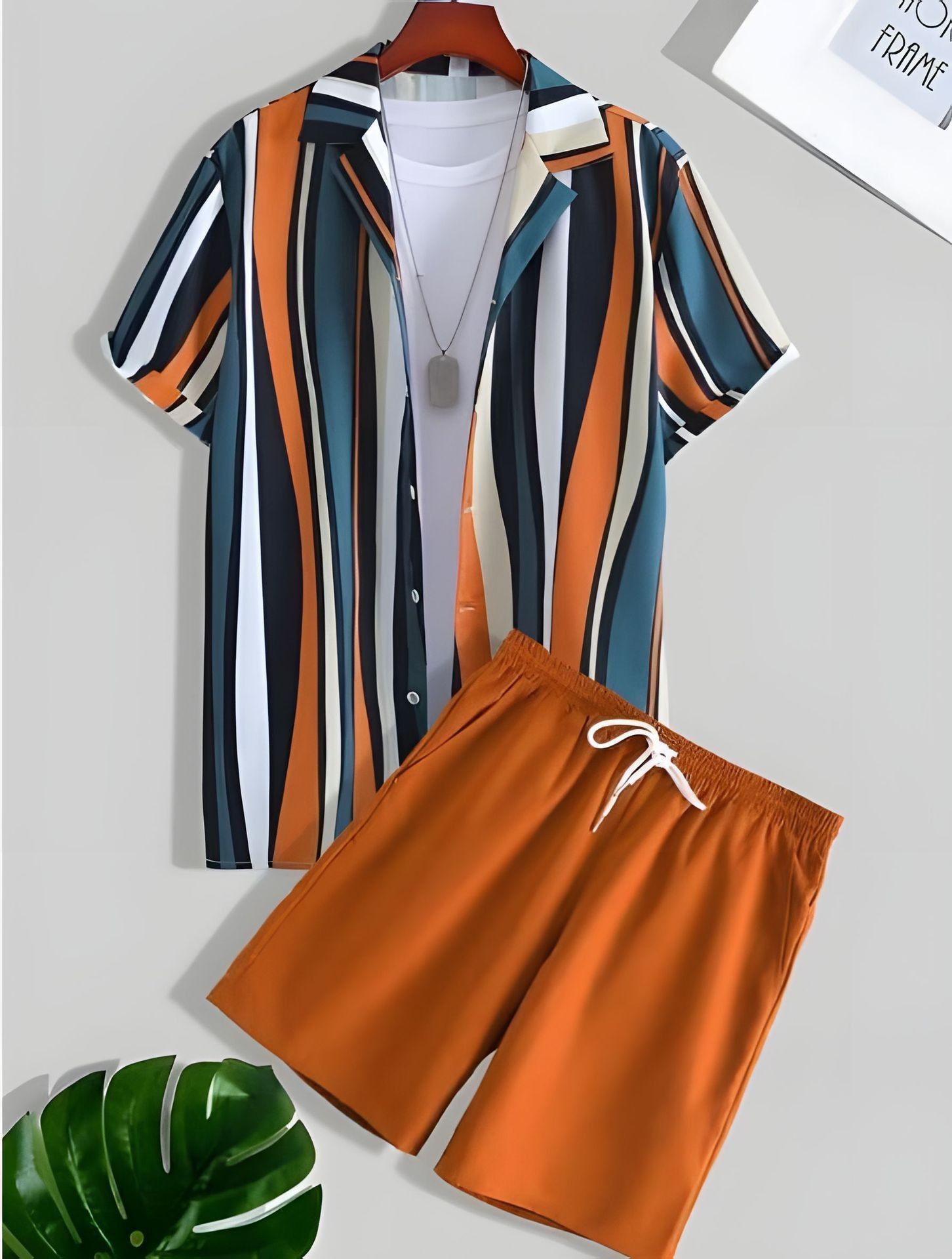 Clothes > Men's Clothing > Clothing Sets > Two-Piece Outfits  Summer short-sleeved trendy man 3D printed Hawaiian shirt short-sleeved shorts men's suit
