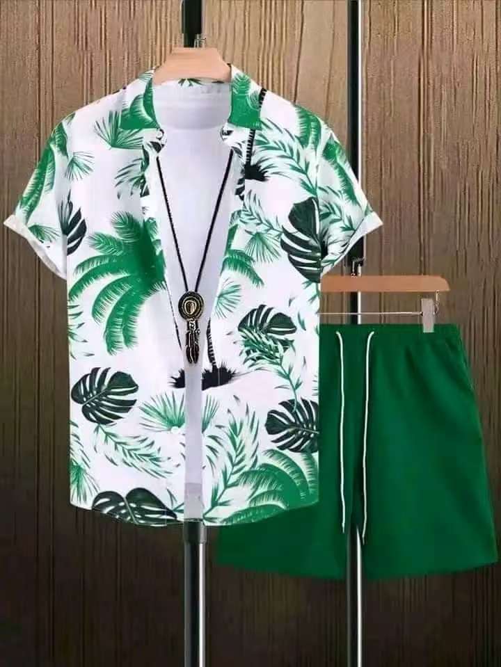 Clothes > Men's Clothing > Clothing Sets > Two-Piece Outfits  Summer short-sleeved trendy man 3D printed Hawaiian shirt short-sleeved shorts men's suit