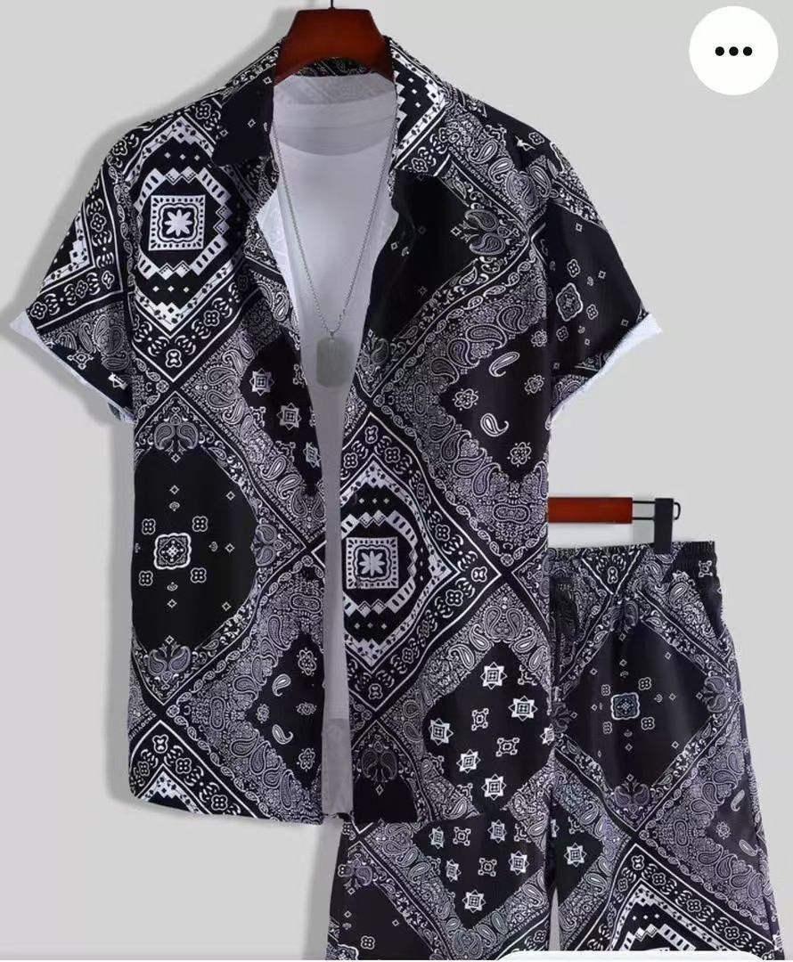 Clothes > Men's Clothing > Clothing Sets > Two-Piece Outfits  Summer short-sleeved trendy man 3D printed Hawaiian shirt short-sleeved shorts men's suit