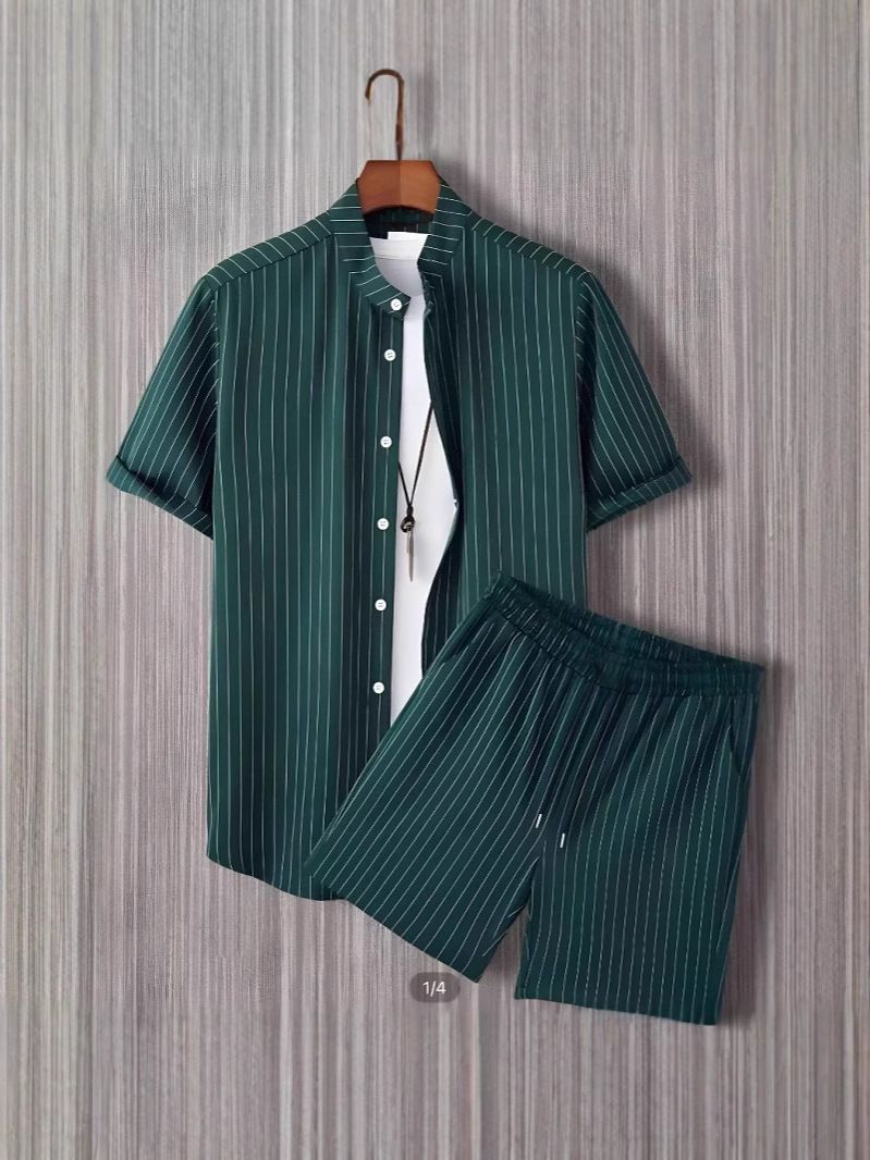 Clothes > Men's Clothing > Clothing Sets > Two-Piece Outfits  Summer short-sleeved trendy man 3D printed Hawaiian shirt short-sleeved shorts men's suit