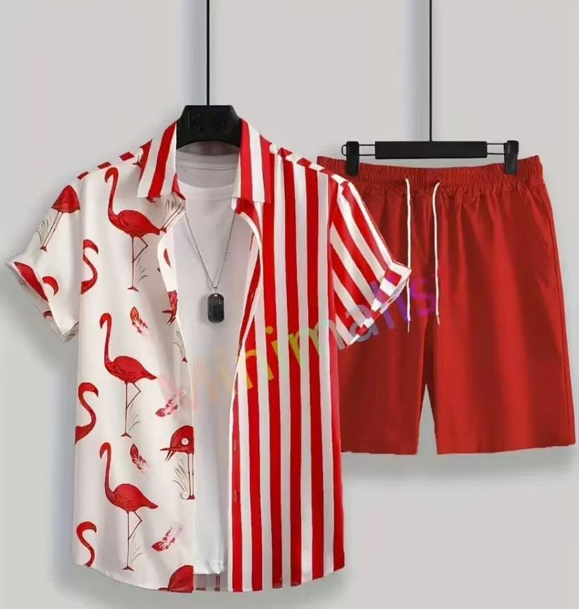 Clothes > Men's Clothing > Clothing Sets > Two-Piece Outfits  Summer short-sleeved trendy man 3D printed Hawaiian shirt short-sleeved shorts men's suit