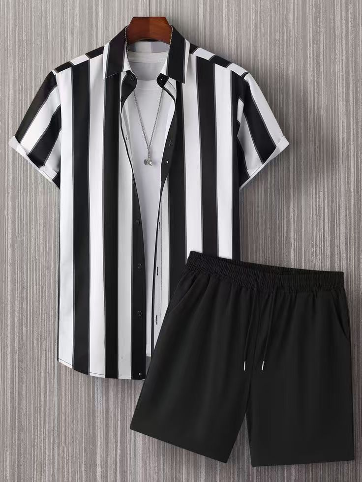 Clothes > Men's Clothing > Clothing Sets > Two-Piece Outfits  Summer short-sleeved trendy man 3D printed Hawaiian shirt short-sleeved shorts men's suit
