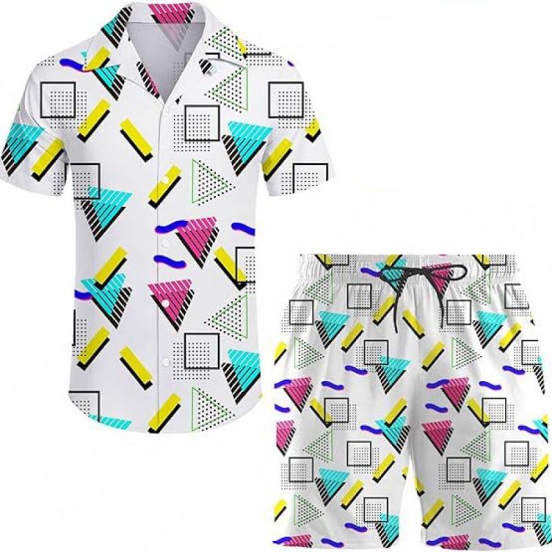 Clothes > Men's Clothing > Clothing Sets > Two-Piece Outfits  Summer short-sleeved trendy man 3D printed Hawaiian shirt short-sleeved shorts men's suit