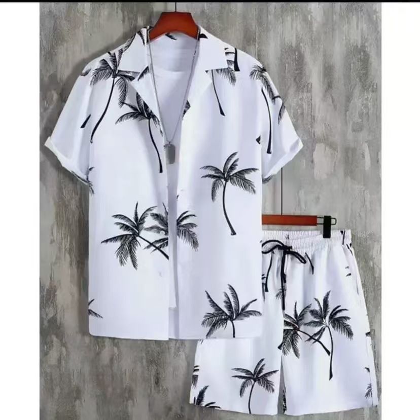 Clothes > Men's Clothing > Clothing Sets > Two-Piece Outfits  Summer short-sleeved trendy man 3D printed Hawaiian shirt short-sleeved shorts men's suit