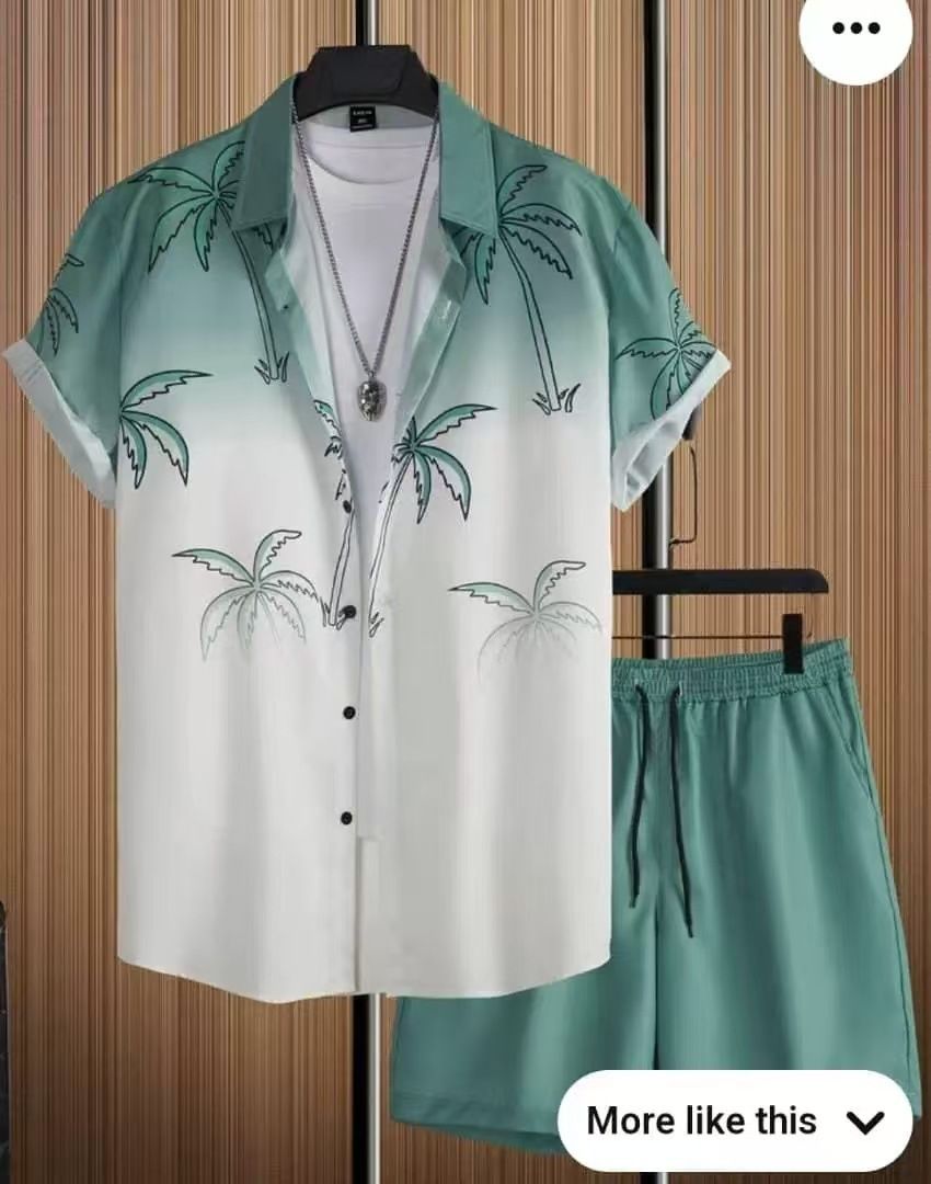 Clothes > Men's Clothing > Clothing Sets > Two-Piece Outfits  Summer short-sleeved trendy man 3D printed Hawaiian shirt short-sleeved shorts men's suit
